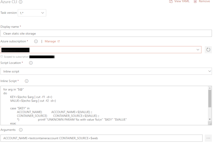 Azure CLI task screenshot